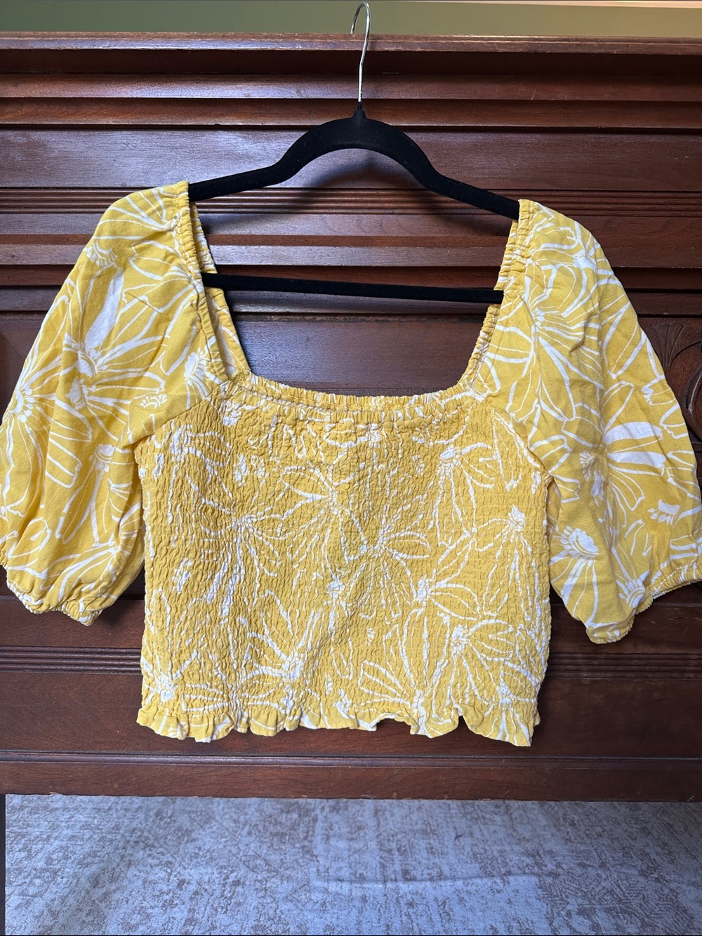 Universal Thread Yellow Floral Smocked Square Crop Top